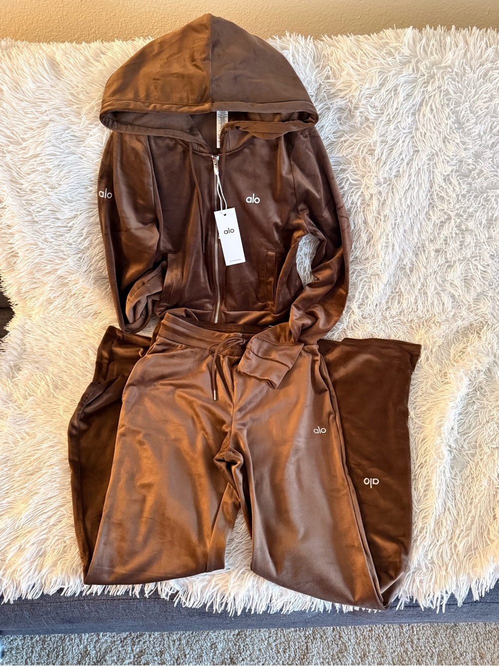 ALO Yoga Brown Velour Zip Hoodie & Joggers Set